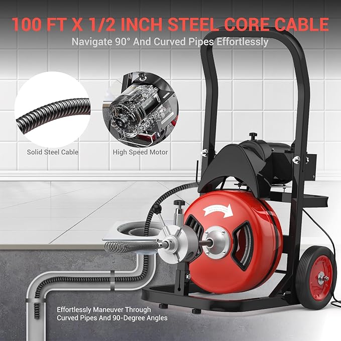 100Ft 1/2 Inch Cable Auto-Feed - Plumbing Snake Drain ulasan dan harga